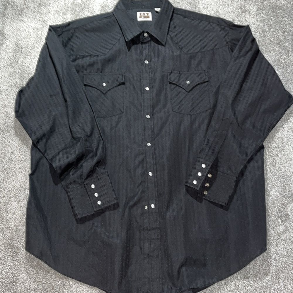 Black Vintage Ely Cattleman Snap Pearl Western Cowboy Rockabilly Shirt BIG Man